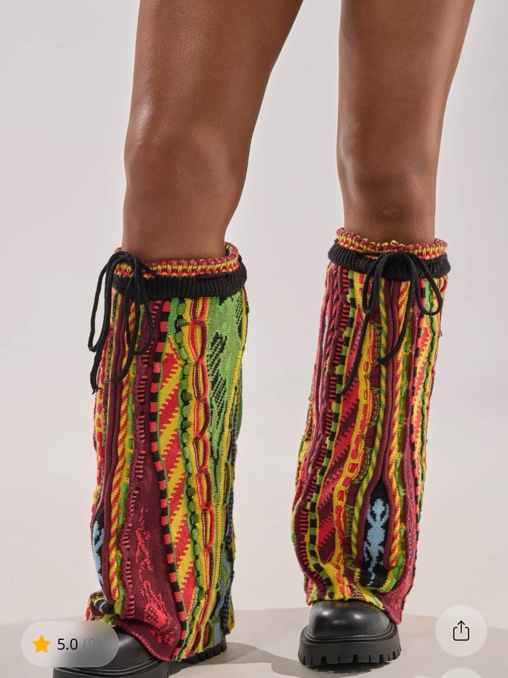 AKIRA Size 10 Multicolor Patterned Knit Boots with Drawstring at the Top - Picture 3 of 8